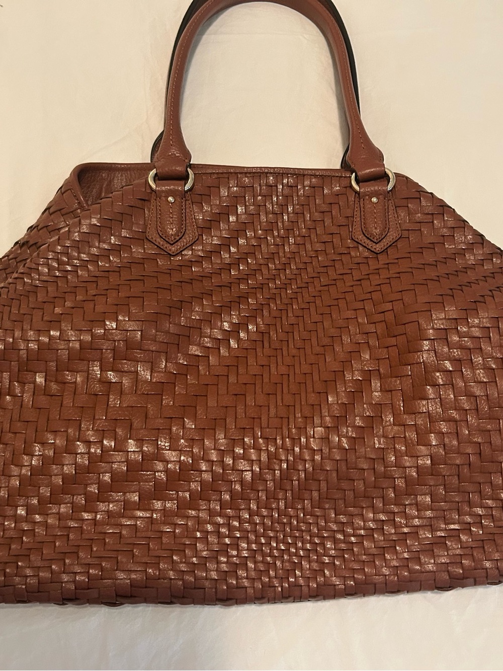 Cole Hahn Woven Leather Tote Bag in Cognac Brown